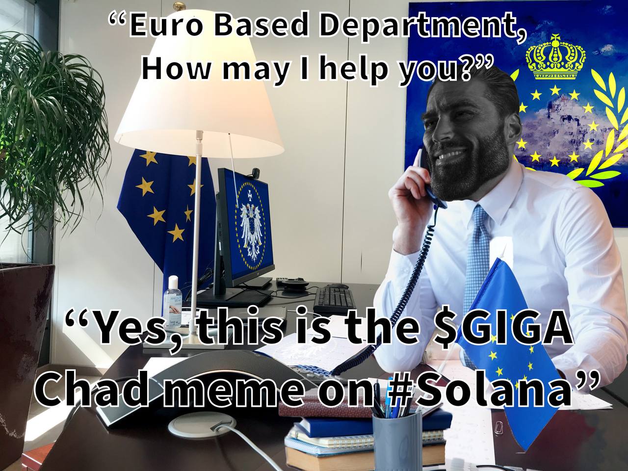 GigaChad answering a phone in an office setting.