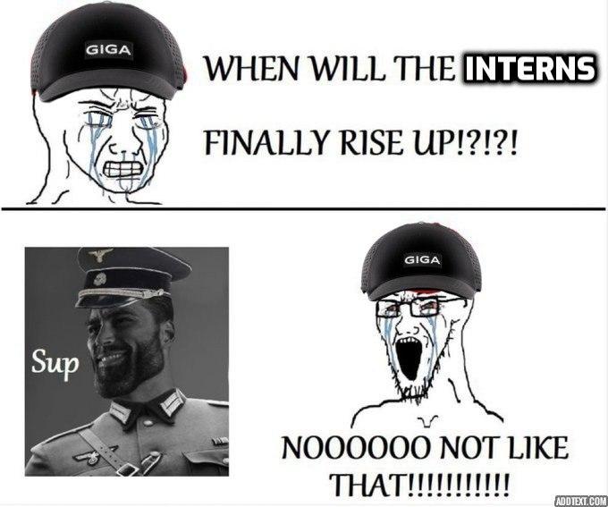 A meme about intern expectations and reactions.